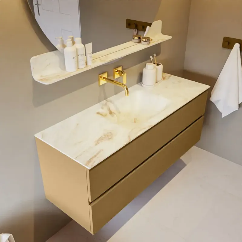 Beste Prijs Mondiaz Vica DLux badmeubel 130cm oro 2 lades met wastafel frappe midden zonder kraangat