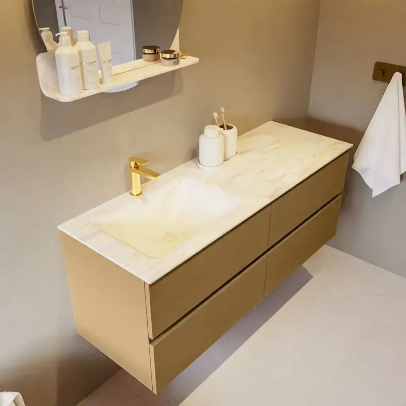 Shop Nu Mondiaz Vica DLux badmeubel 130cm oro 4 lades met wastafel ostra links 1 kraangat