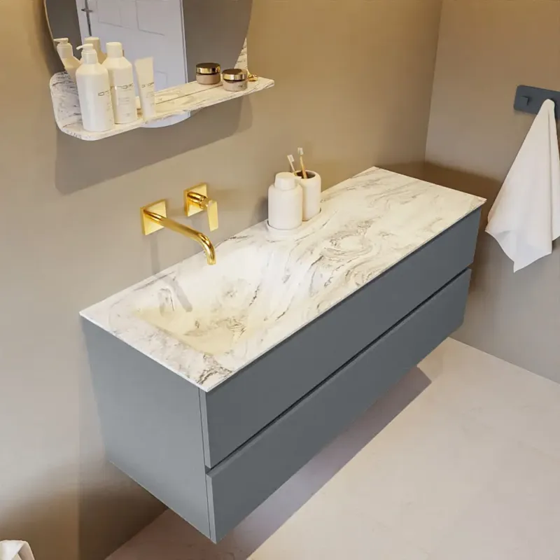 Speciale Aanbieding Mondiaz Vica DLux badmeubel 130cm plata 2 lades met wastafel glace links zonder kraangat