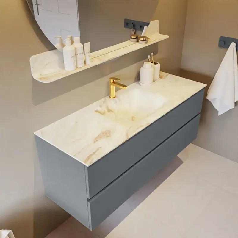Nieuw Mondiaz Vica DLux badmeubel 130cm plata 2 lades met wastafel frappe midden 1 kraangat