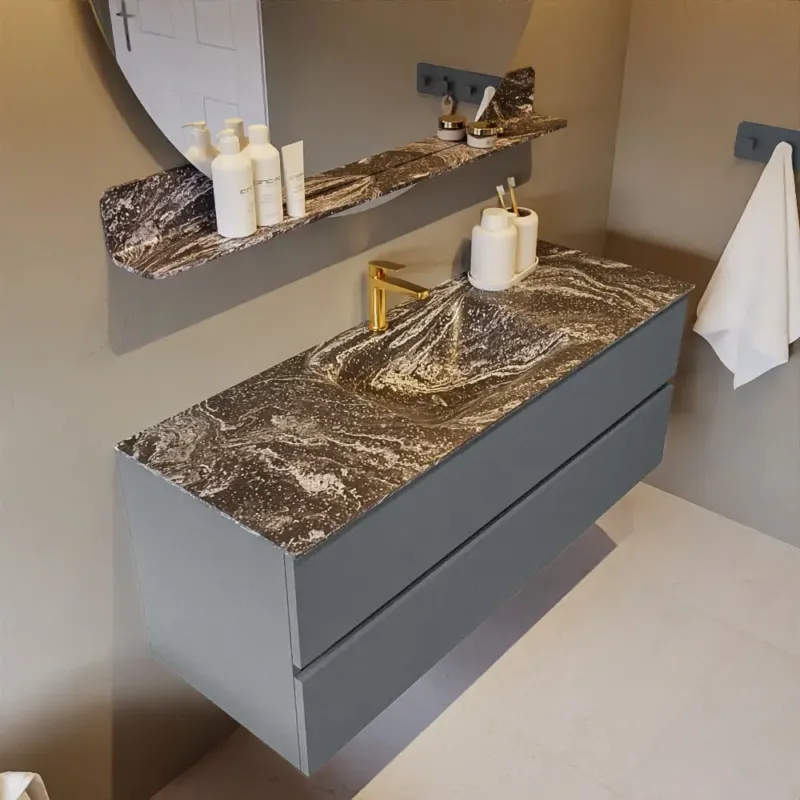 Speciale Aanbieding Mondiaz Vica DLux badmeubel 130cm plata 2 lades met wastafel lava midden 1 kraangat