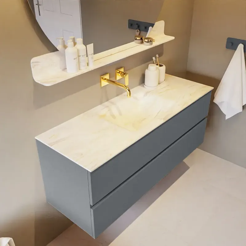 Beperkt Aanbod Mondiaz Vica DLux badmeubel 130cm plata 2 lades met wastafel ostra midden zonder kraangat