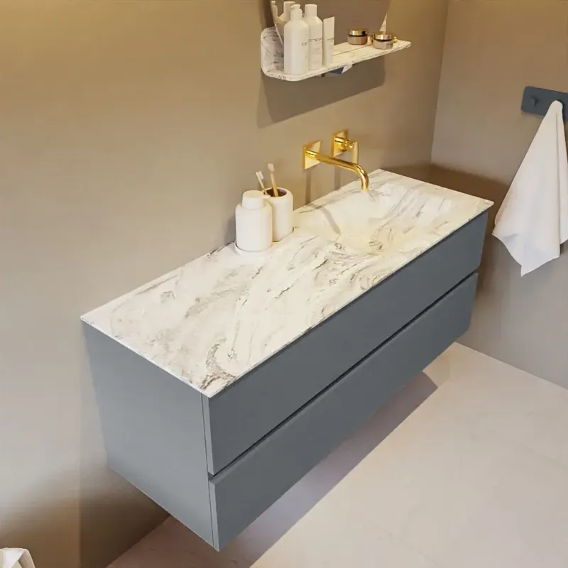 Beste Prijs Mondiaz Vica DLux badmeubel 130cm plata 2 lades met wastafel glace rechts zonder kraangat