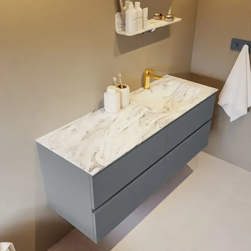 Beperkt Aanbod Mondiaz Vica DLux badmeubel 130cm plata 4 lades met wastafel glace rechts 1 kraangat