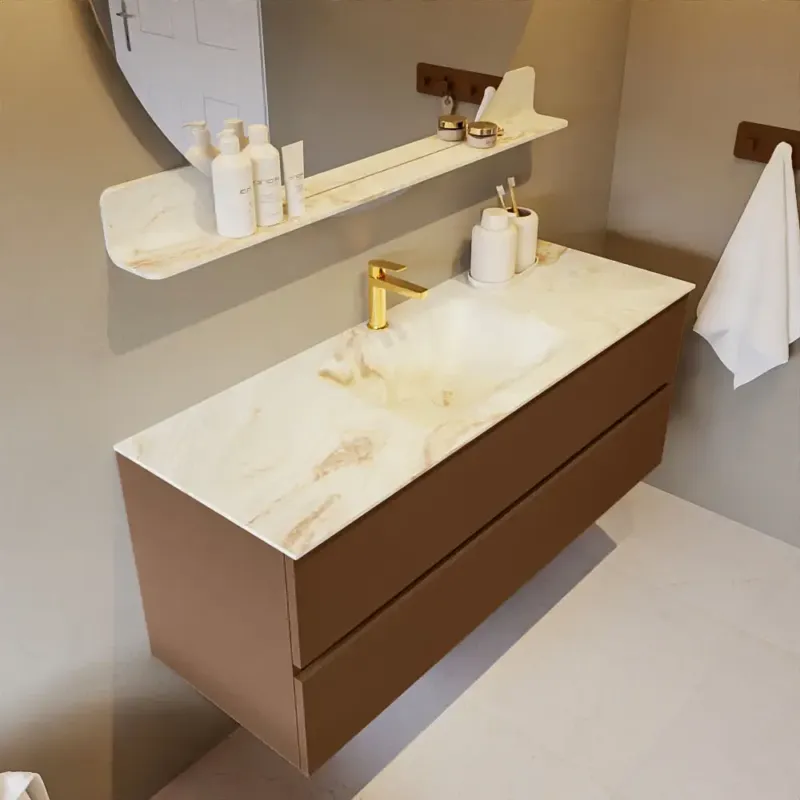 Seizoensaanbieding Mondiaz Vica DLux badmeubel 130cm rust 2 lades met wastafel frappe midden 1 kraangat