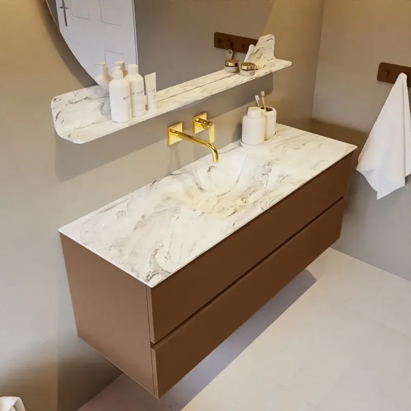 Nieuw Mondiaz Vica DLux badmeubel 130cm rust 2 lades met wastafel glace midden zonder kraangat