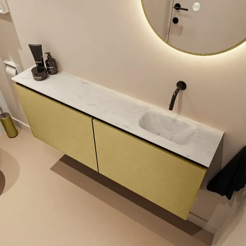 Koopje Mondiaz Ture DLux toiletmeubel 120cm oro met wastafel opalo rechts zonder kraangat