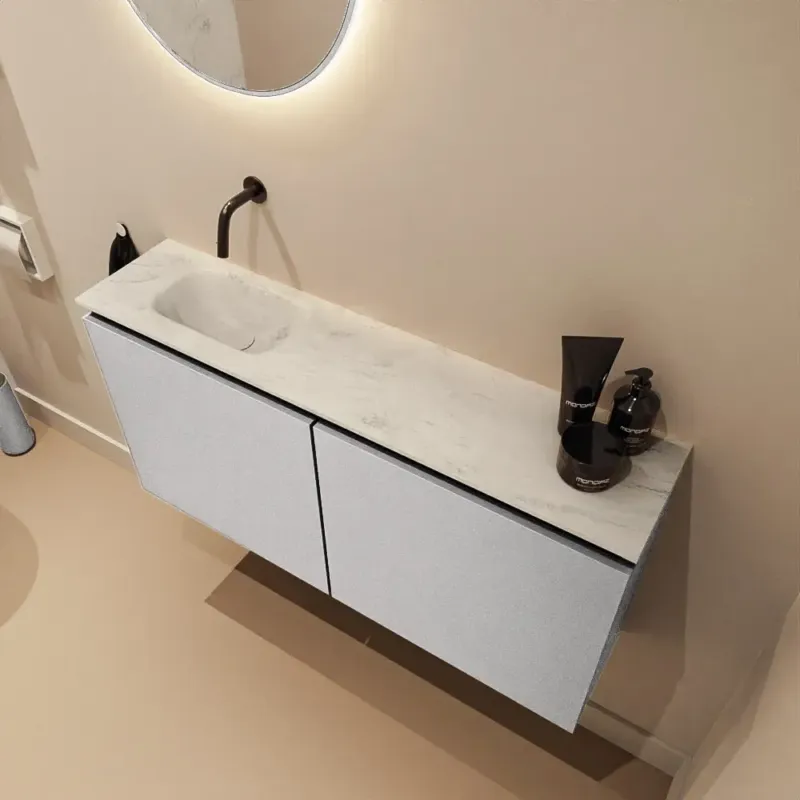 Actieprijs Mondiaz Ture DLux toiletmeubel 100cm plata met wastafel opalo links zonder kraangat