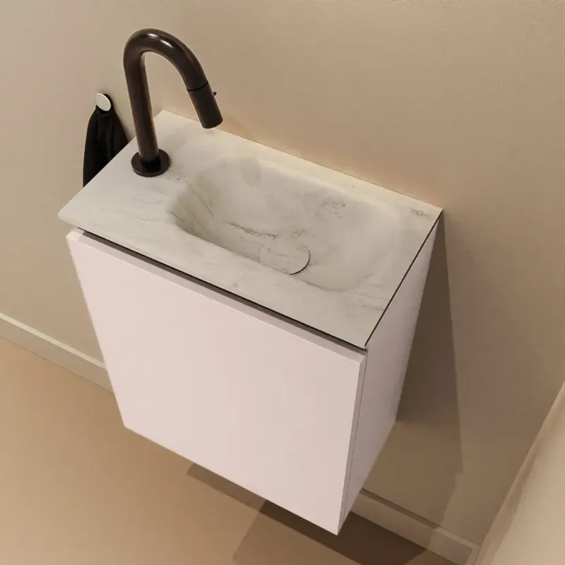 Aanbieding Mondiaz Ture DLux toiletmeubel 40cm rosee met wastafel opalo rechts met kraangat