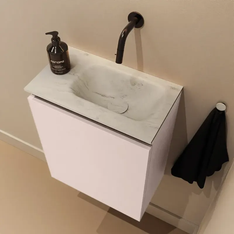 Premium Mondiaz Ture DLux toiletmeubel 40cm rosee met wastafel opalo rechts zonder kraangat