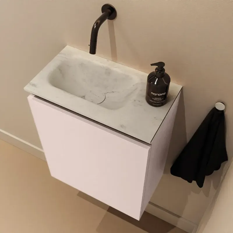 Uitverkoop Mondiaz Ture DLux toiletmeubel 40cm rosee met wastafel opalo links zonder kraangat