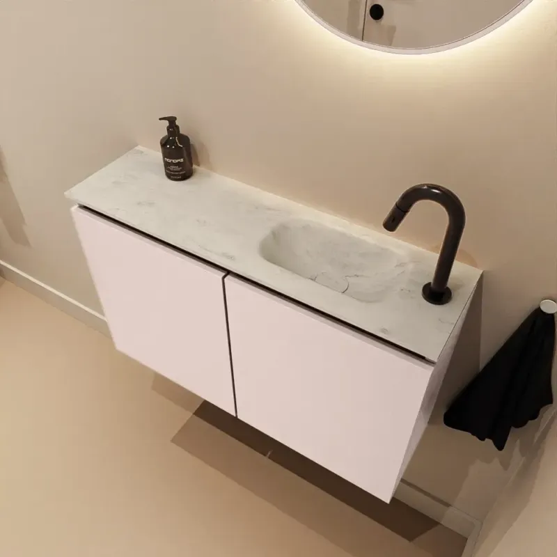 Rechtstreeks Van De Fabrikant Mondiaz Ture DLux toiletmeubel 80cm rosee met wastafel opalo rechts met kraangat