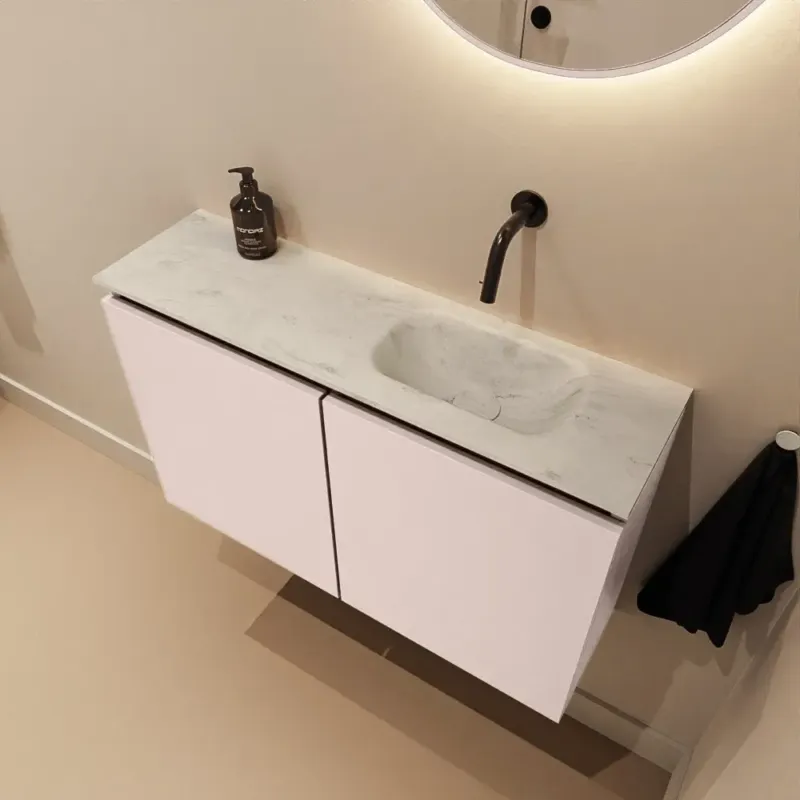 Populair Mondiaz Ture DLux toiletmeubel 80cm rosee met wastafel opalo rechts zonder kraangat