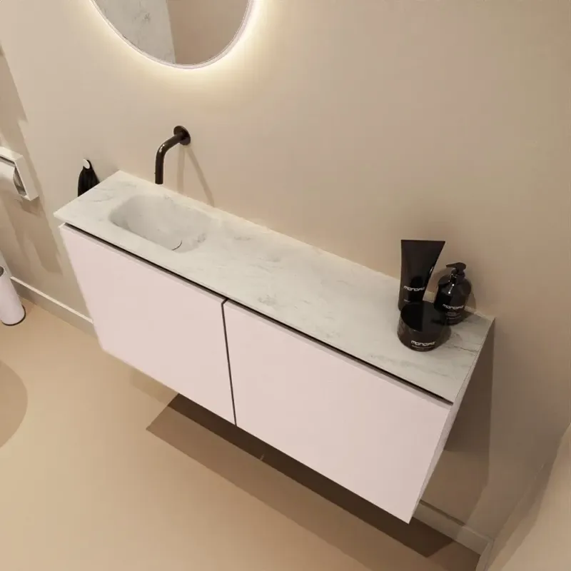 Nu Kopen Mondiaz Ture DLux toiletmeubel 100cm rosee met wastafel opalo links zonder kraangat