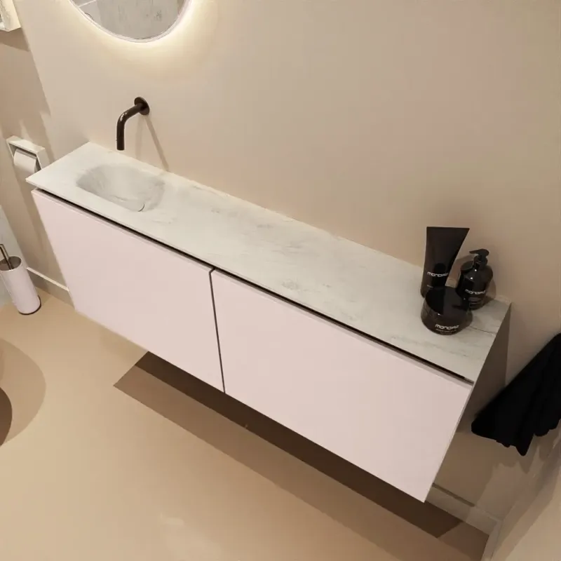 Voordeelprijs Mondiaz Ture DLux toiletmeubel 120cm rosee met wastafel opalo links zonder kraangat