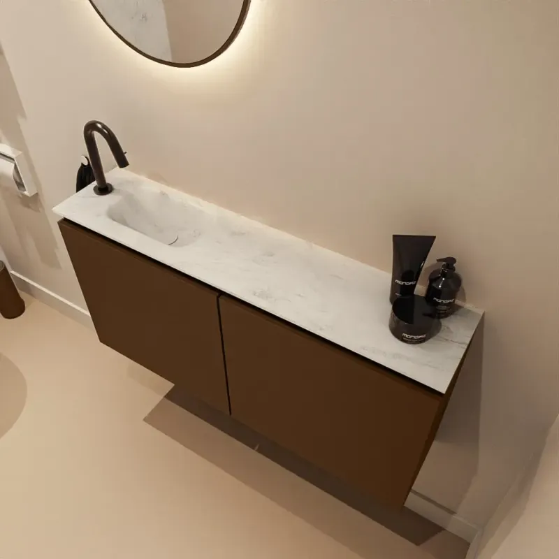 Populair Mondiaz Ture DLux toiletmeubel 100cm rust met wastafel opalo links met kraangat