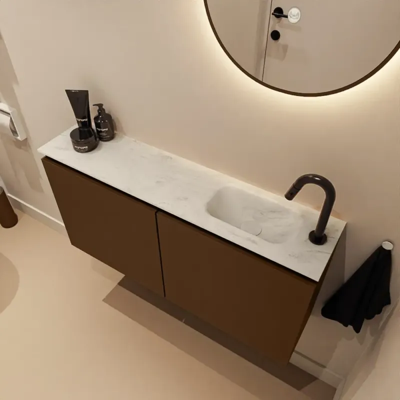 Uitverkoop Mondiaz Ture DLux toiletmeubel 100cm rust met wastafel opalo rechts met kraangat