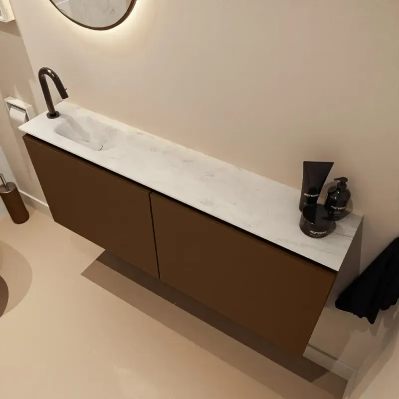 Voordeelprijs Mondiaz Ture DLux toiletmeubel 120cm rust met wastafel opalo links met kraangat