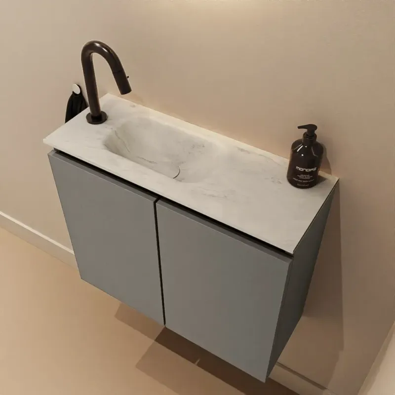 Shop Nu Mondiaz Ture DLux toiletmeubel 60cm smoke met wastafel opalo links met kraangat