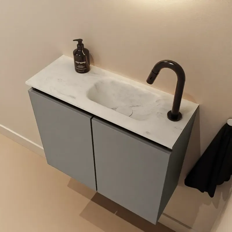 Rechtstreeks Van De Fabrikant Mondiaz Ture DLux toiletmeubel 60cm smoke met wastafel opalo rechts met kraangat