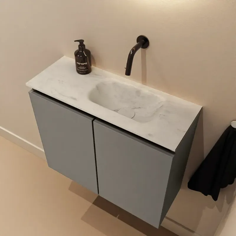 Premium Mondiaz Ture DLux toiletmeubel 60cm smoke met wastafel opalo rechts zonder kraangat