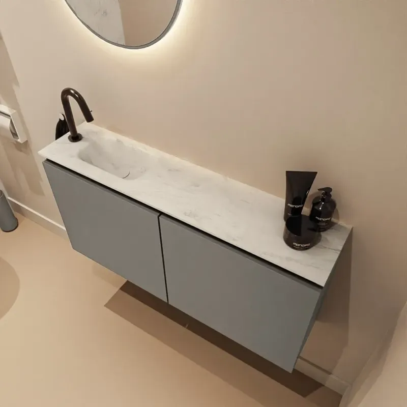 Op = Op Mondiaz Ture DLux toiletmeubel 100cm smoke met wastafel opalo links met kraangat