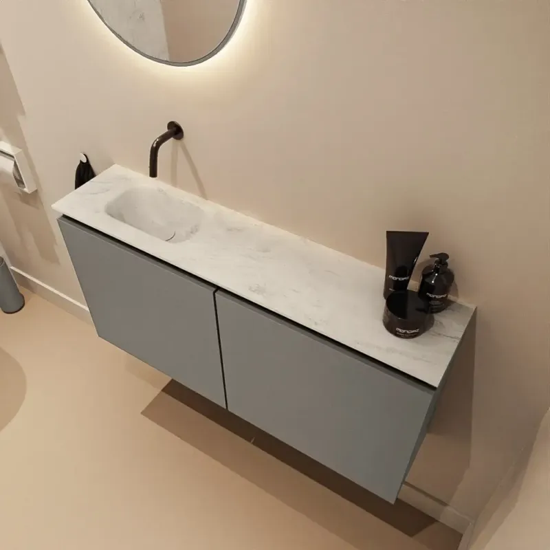 Voordeelprijs Mondiaz Ture DLux toiletmeubel 100cm smoke met wastafel opalo links zonder kraangat