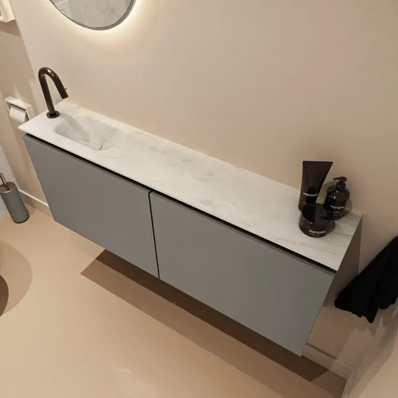 Must-Have Mondiaz Ture DLux toiletmeubel 120cm smoke met wastafel opalo links met kraangat