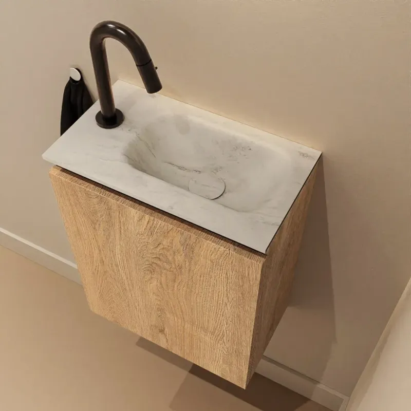 Superprijs Mondiaz Ture DLux toiletmeubel 40cm washed oak met wastafel opalo rechts met kraangat