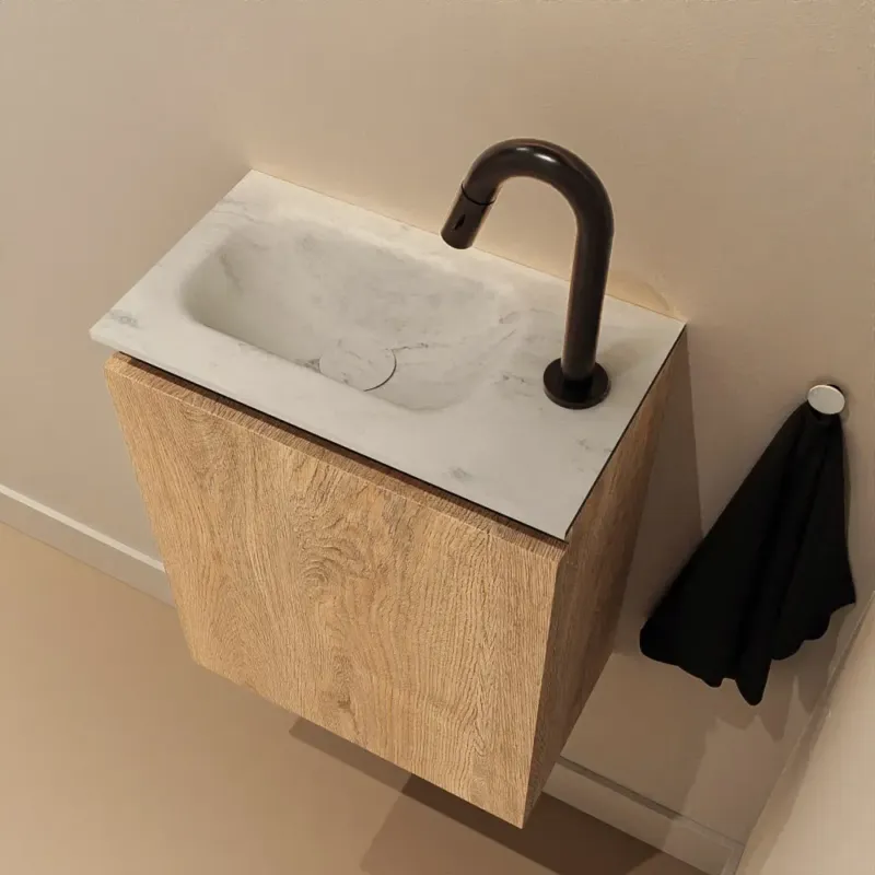 Alleen Vandaag Mondiaz Ture DLux toiletmeubel 40cm washed oak met wastafel opalo links met kraangat