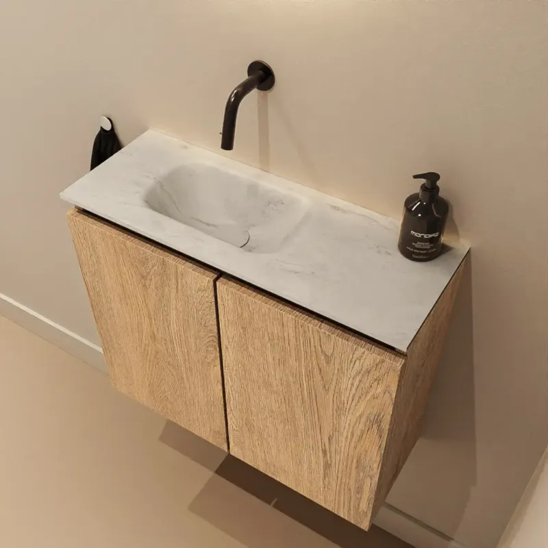 Beperkt Aanbod Mondiaz Ture DLux toiletmeubel 60cm washed oak met wastafel opalo links zonder kraangat