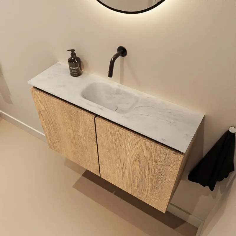 Alleen Vandaag Mondiaz Ture DLux toiletmeubel 80cm washed oak met wastafel opalo midden zonder kraangat