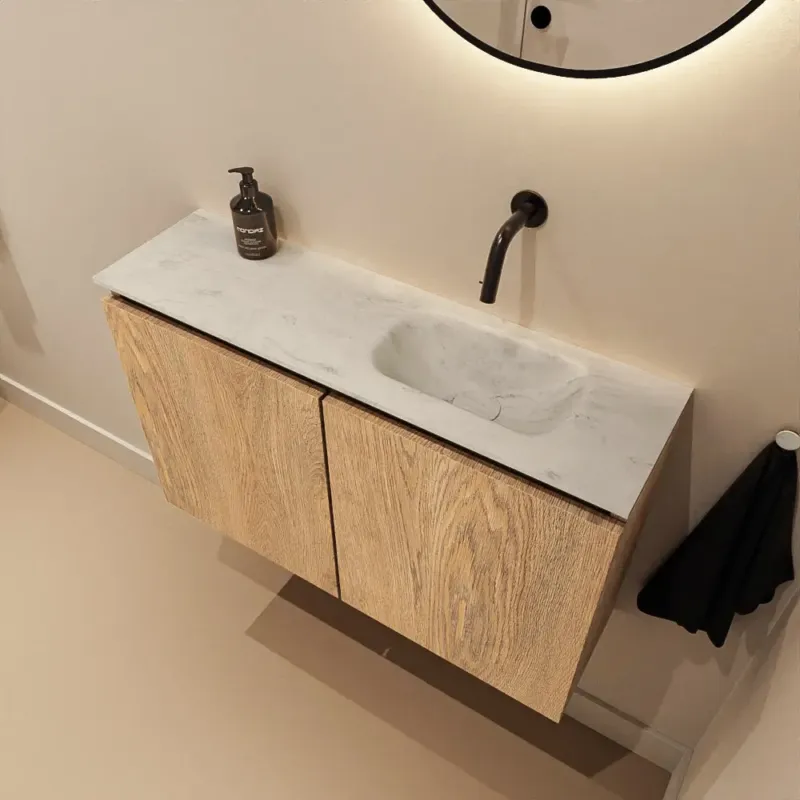 Beste Prijs Mondiaz Ture DLux toiletmeubel 80cm washed oak met wastafel opalo rechts zonder kraangat