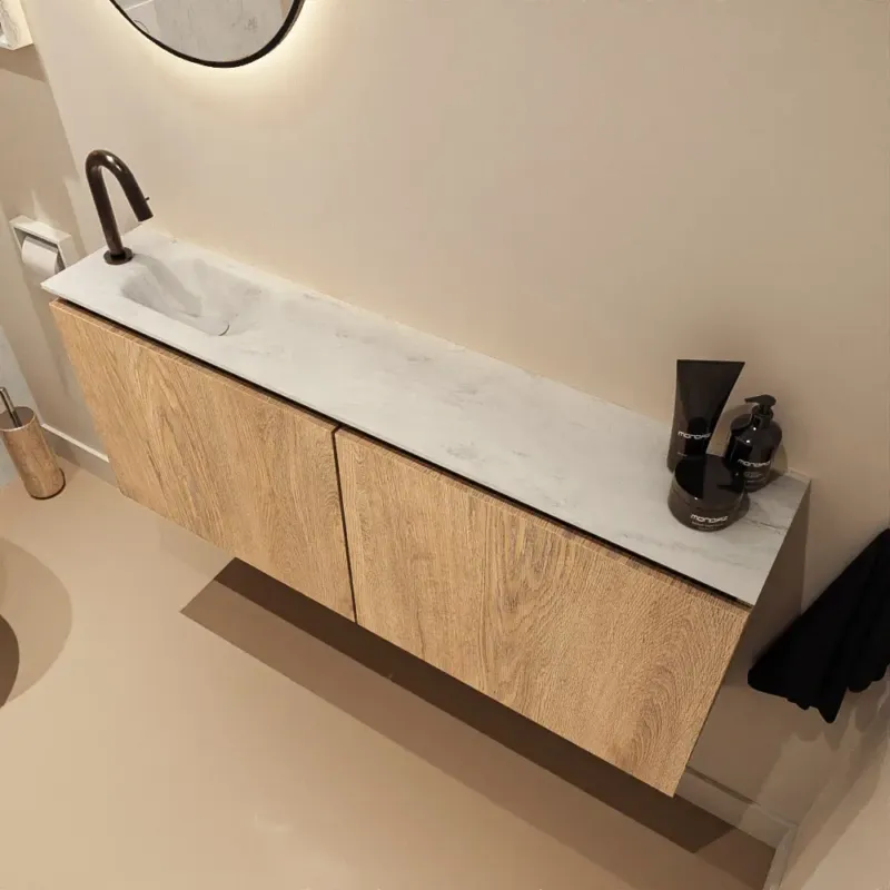 Shop Nu Mondiaz Ture DLux toiletmeubel 120cm washed oak met wastafel opalo links met kraangat