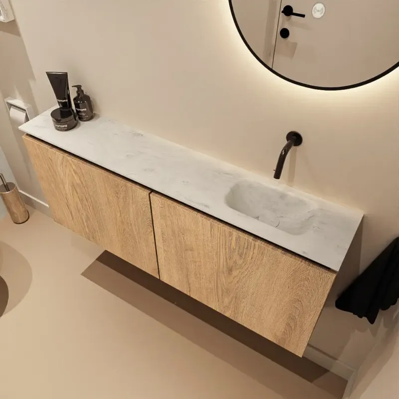 Weekendaanbieding Mondiaz Ture DLux toiletmeubel 120cm washed oak met wastafel opalo rechts zonder kraangat