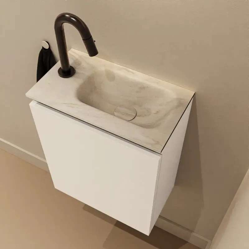 Beperkte Voorraad Mondiaz Ture DLux toiletmeubel 40cm talc met wastafel ostra rechts met kraangat