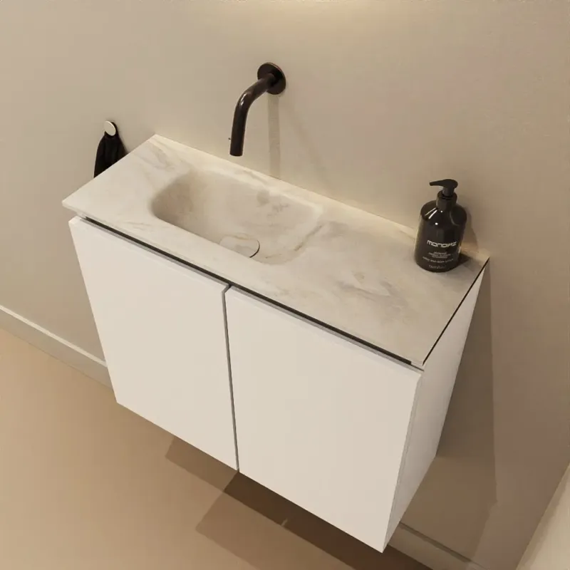 Premium Mondiaz Ture DLux toiletmeubel 60cm talc met wastafel ostra links zonder kraangat
