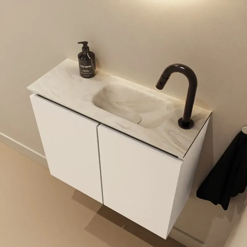 Aanbieding Mondiaz Ture DLux toiletmeubel 60cm talc met wastafel ostra rechts met kraangat