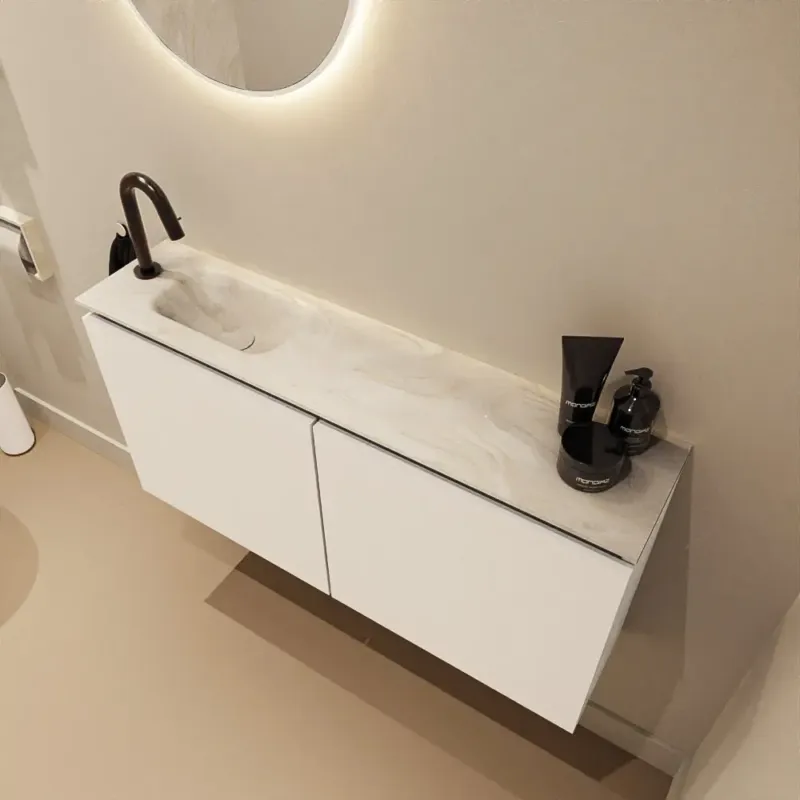 Nieuw Mondiaz Ture DLux toiletmeubel 100cm talc met wastafel ostra links met kraangat
