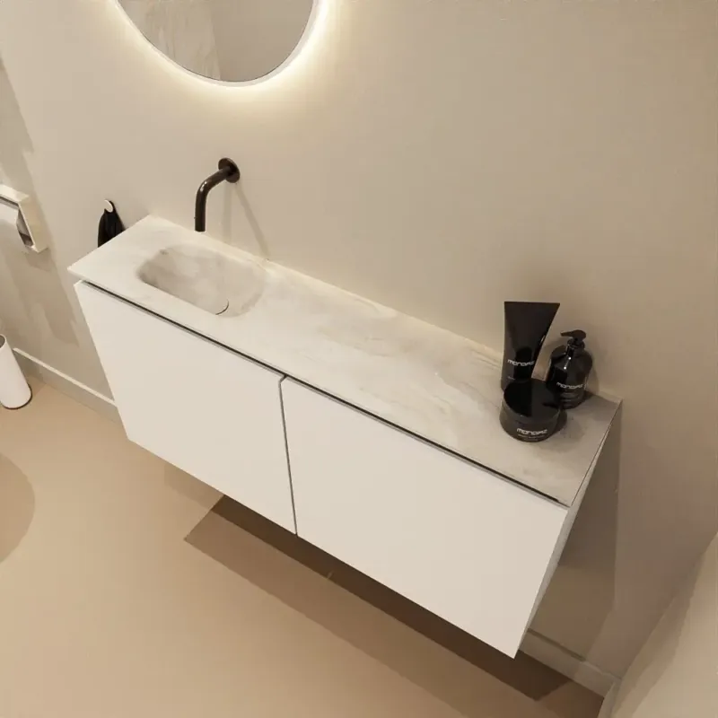Seizoensaanbieding Mondiaz Ture DLux toiletmeubel 100cm talc met wastafel ostra links zonder kraangat