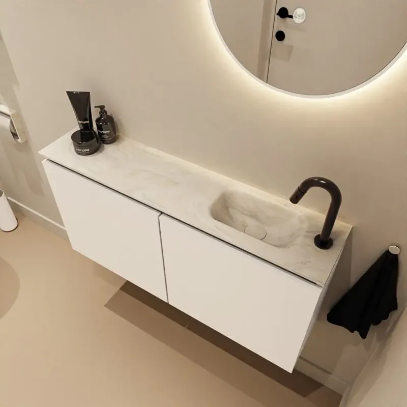 Premium Mondiaz Ture DLux toiletmeubel 100cm talc met wastafel ostra rechts met kraangat