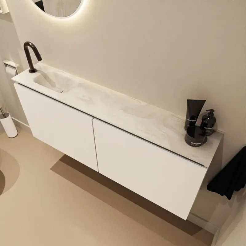 Populair Mondiaz Ture DLux toiletmeubel 120cm talc met wastafel ostra links met kraangat
