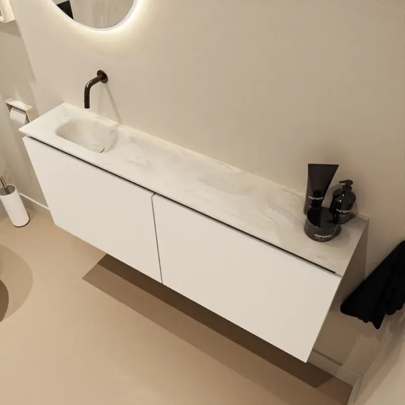 Superprijs Mondiaz Ture DLux toiletmeubel 120cm talc met wastafel ostra links zonder kraangat