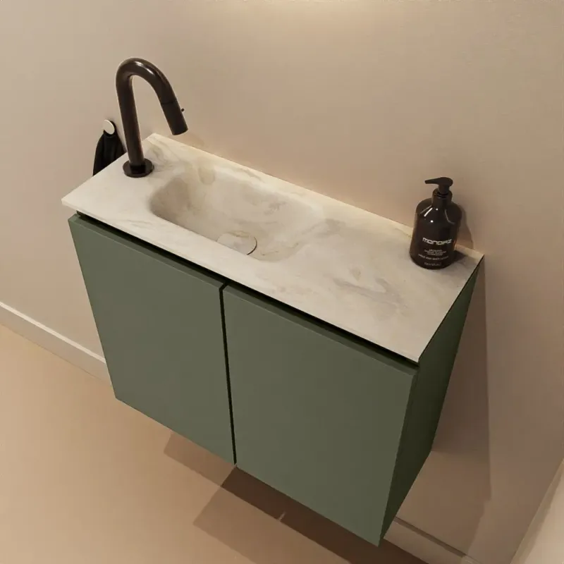 Voordeelprijs Mondiaz Ture DLux toiletmeubel 60cm army met wastafel ostra links met kraangat