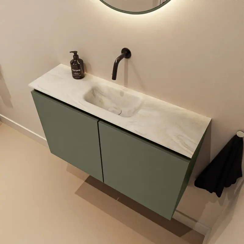 Must-Have Mondiaz Ture DLux toiletmeubel 80cm army met wastafel ostra midden zonder kraangat