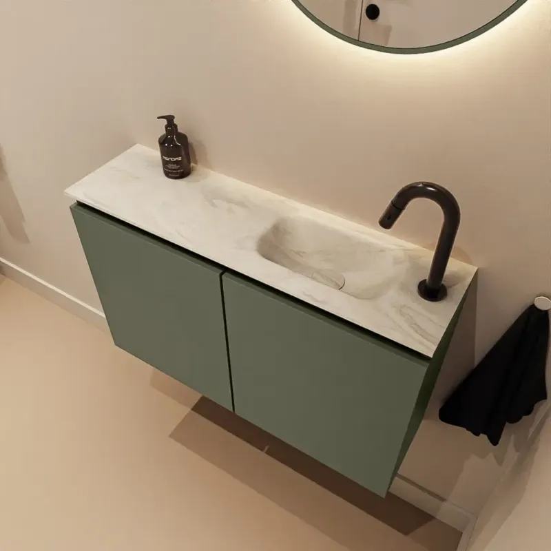 Seizoensaanbieding Mondiaz Ture DLux toiletmeubel 80cm army met wastafel ostra rechts met kraangat