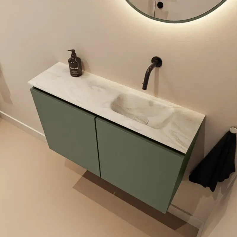 Premium Mondiaz Ture DLux toiletmeubel 80cm army met wastafel ostra rechts zonder kraangat