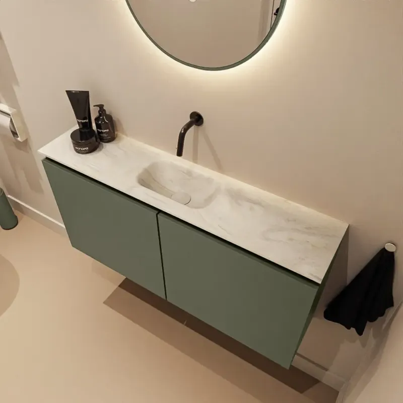 Mondiaz Ture DLux toiletmeubel 100cm army met wastafel ostra midden zonder kraangat Nieuw
