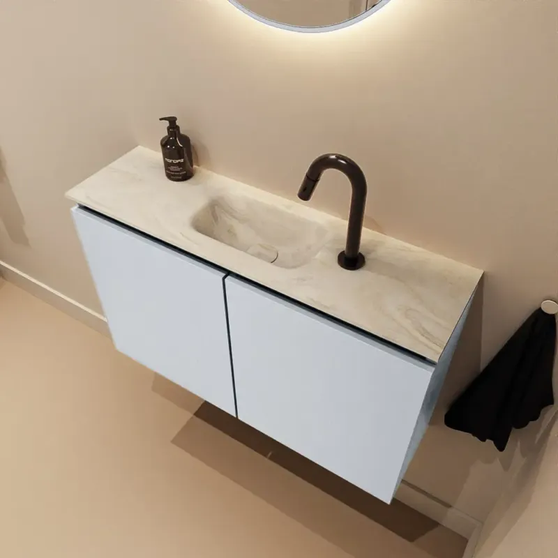 Must-Have Mondiaz Ture DLux toiletmeubel 80cm clay met wastafel ostra midden met kraangat