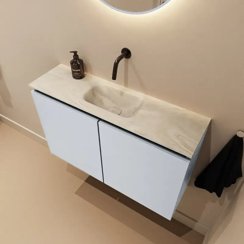 Aanbieding Mondiaz Ture DLux toiletmeubel 80cm clay met wastafel ostra midden zonder kraangat